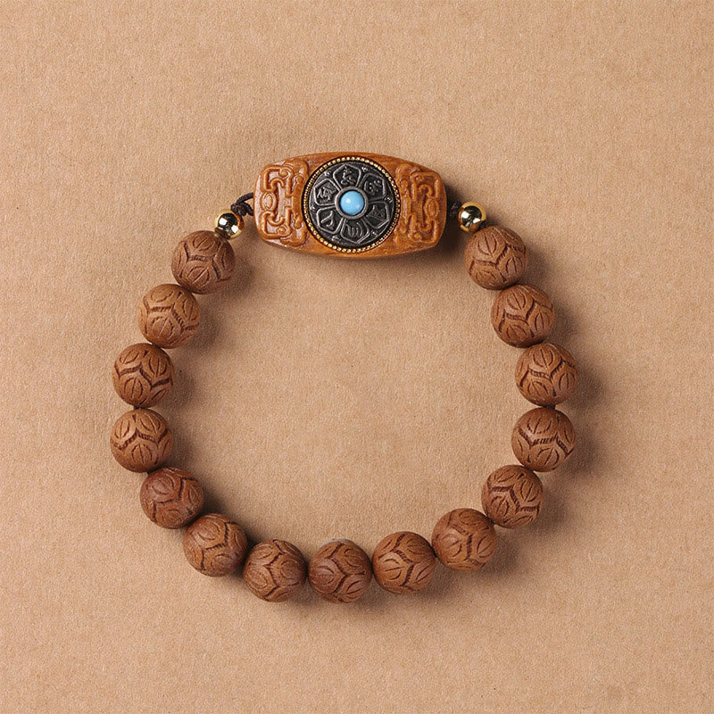 Fortune Jewel Green Sandalwood Ebony Wood Sandalwood Om Mani Padme Hum Soothing Bracelet