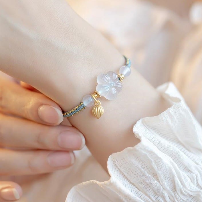 Fortune Jewel Red Agate Jade Lotus Confidence Calm String Bracelet