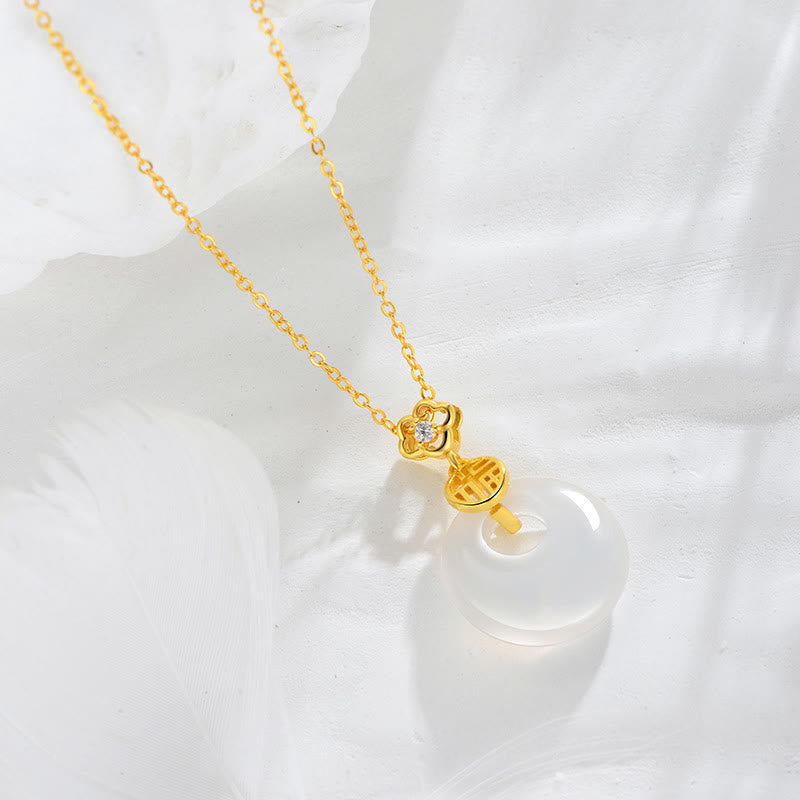 Fortune Jewel 925 Sterling Silver White Agate Fu Character Happiness Luck Necklace Pendant