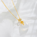 Fortune Jewel 925 Sterling Silver White Agate Fu Character Happiness Luck Necklace Pendant