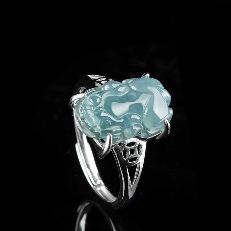 Fortune Jewel 925 Sterling Silver Fengshui Wealth Prosperity Jade PiXiu Luck Ring