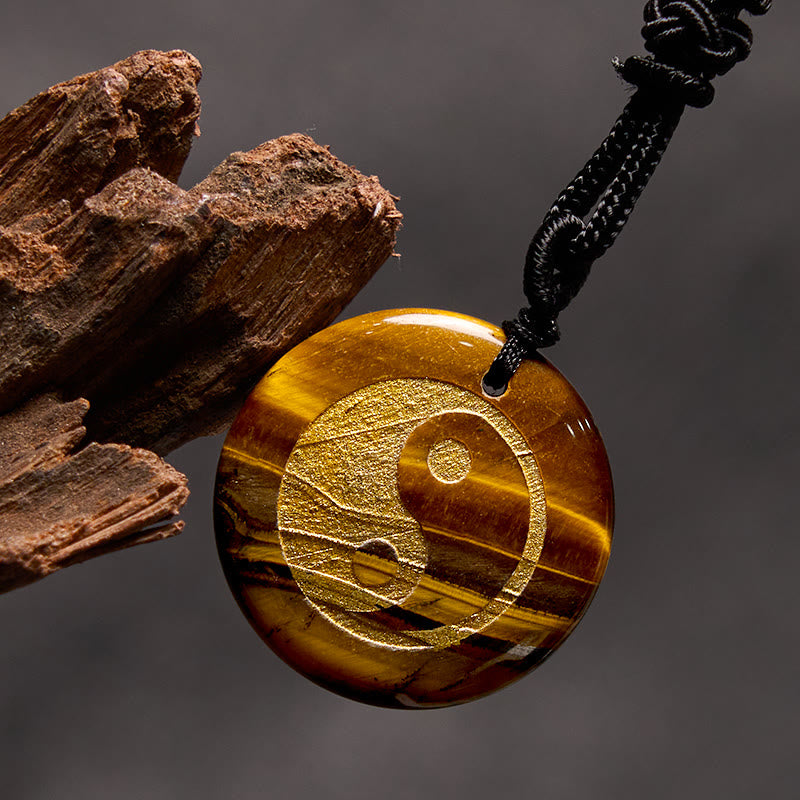 Fortune Jewel Various Crystal Amethyst Tiger Eye Green Aventurine Yin Yang Spiritual Necklace Pendant