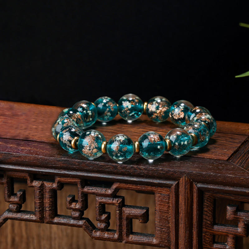 Fortune Jewel Gold Swallowing Beast Family Charm Luminous Fluorescent Liuli Glass Bead Success Bracelet