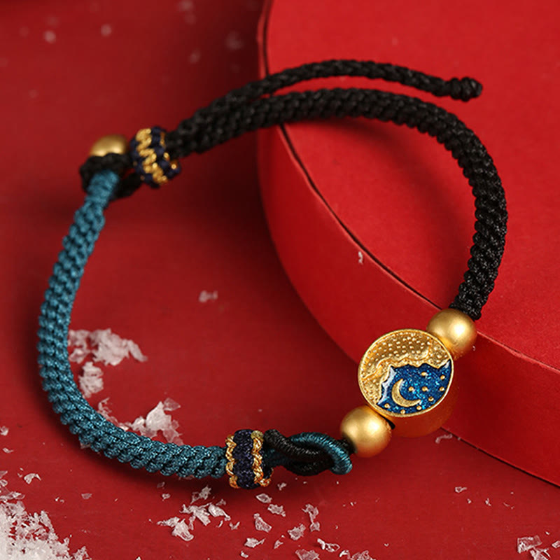 Fortune Jewel Handmade Mountain and Sea Engraved Luck Two-Color String Couple Bracelet