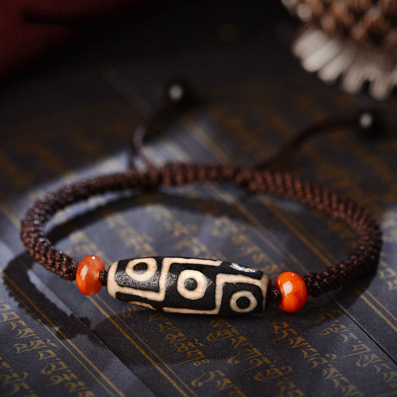 Fortune Jewel Tibetan Nine-Eye Dzi Bead Prosperity String Bracelet