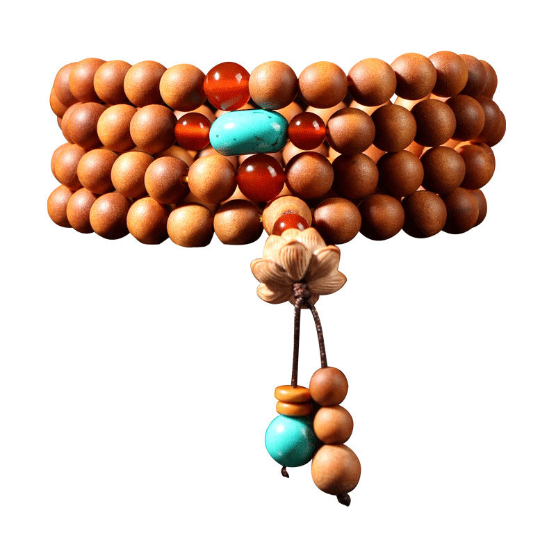 Fortune Jewel Tibetan Sandalwood Lotus Enlightenment Charm Mala Bracelet
