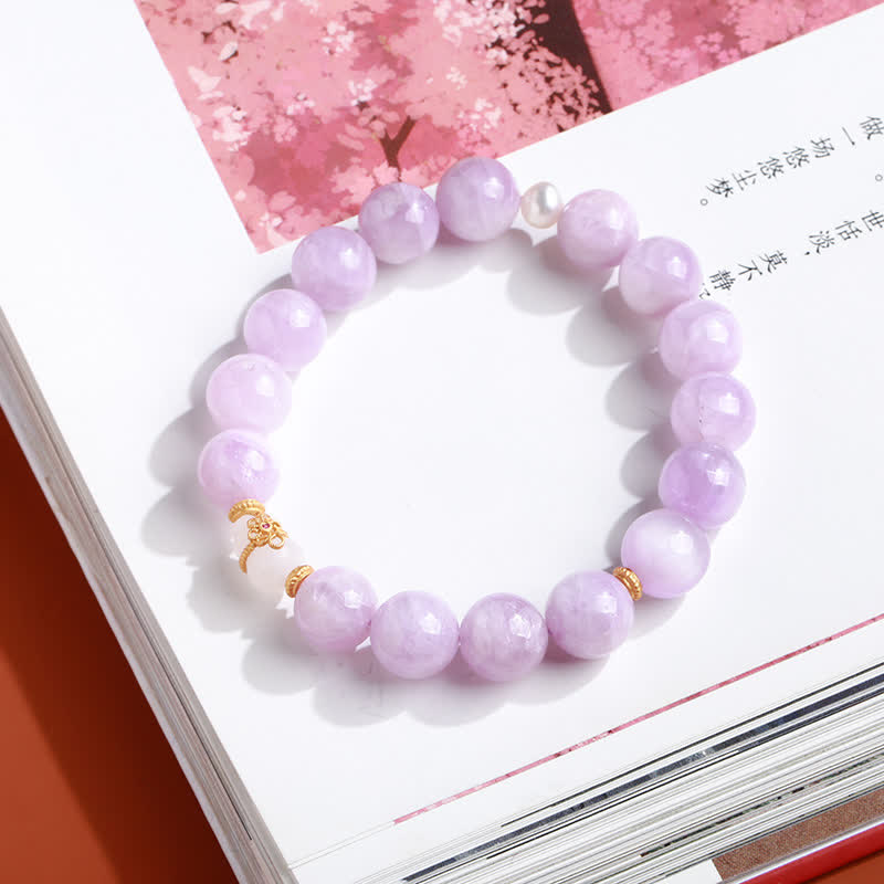 Fortune Jewel Kunzite Hetian White Jade Gourd Love Spiritual Growth Bracelet