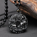 Fortune Jewel Natural Black Obsidian Peace Buckle Pixiu Purification Necklace Pendant