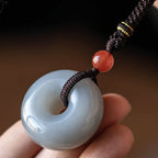 Fortune Jewel Natural Round Jade Gray Jade Peace Buckle Luck Necklace Pendant