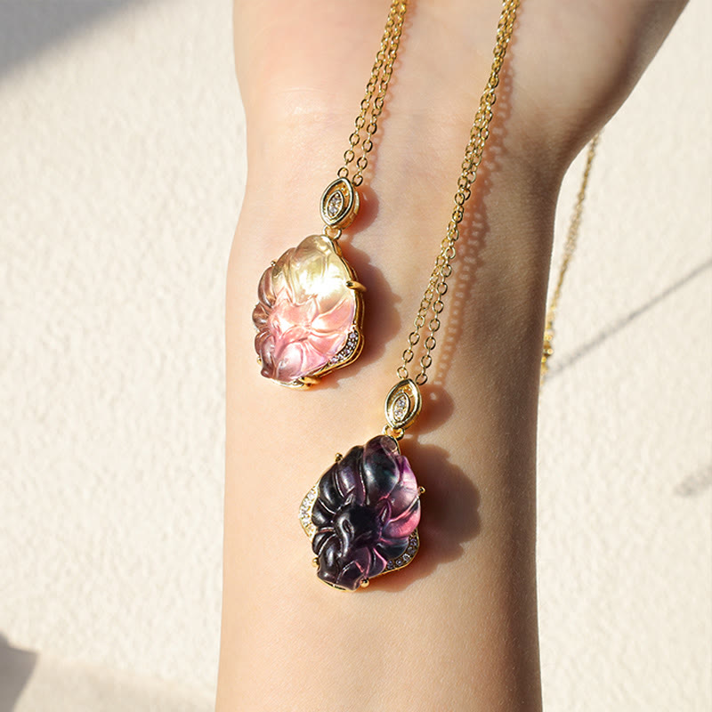 Fortune Jewel Natural Colorful Fluorite Nine Tailed Fox Protection Necklace Pendant