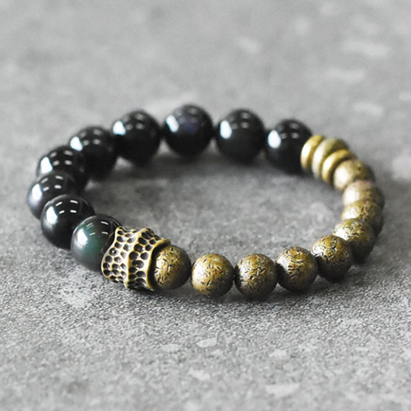 Fortune Jewel Rainbow Obsidian Copper Bead Positive Transformation Bracelet