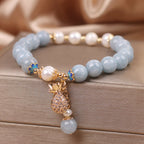 Fortune Jewel Aquamarine Pearl Fortune Money Bag Charm Bracelet