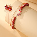 Fortune Jewel 925 Sterling Silver Lucky Koi Fish Cinnabar Zircon Prosperity Double Layer Chain Bracelet