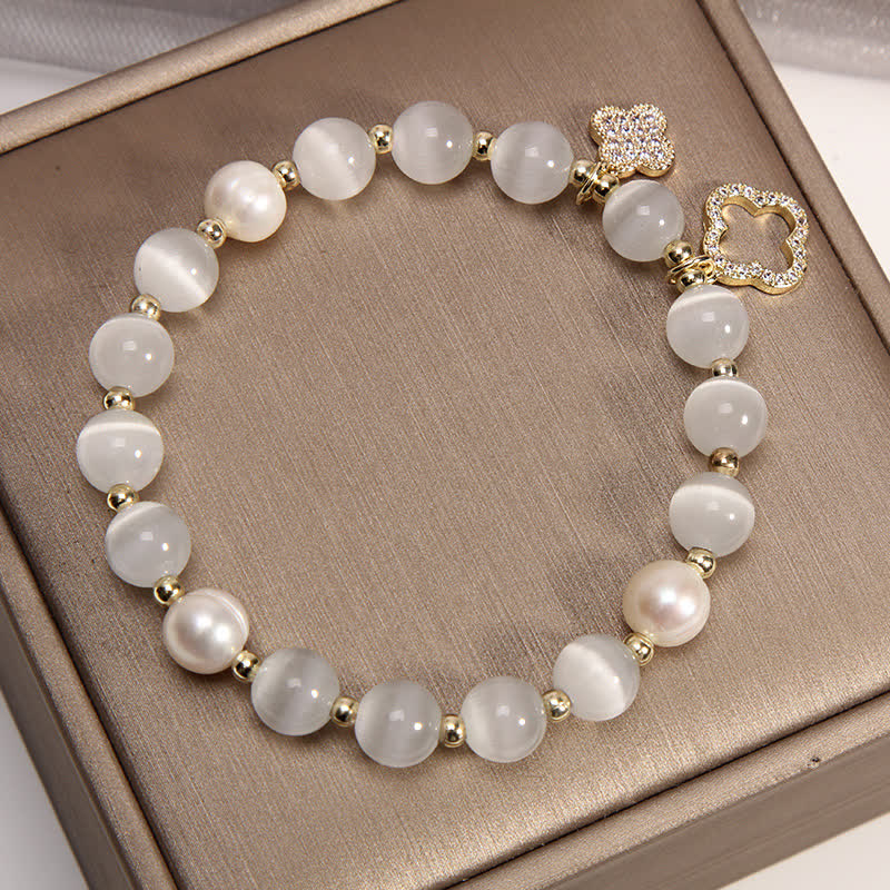 Fortune Jewel Cat's Eye Lovely Cat Pattern Pearl Love Charm Bracelet