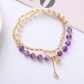 Fortune Jewel Natural Amethyst Aquamarine Strawberry Quartz Pearl Peace Healing Double Wrap Bracelet