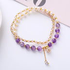 Fortune Jewel Natural Amethyst Aquamarine Strawberry Quartz Pearl Peace Healing Double Wrap Bracelet