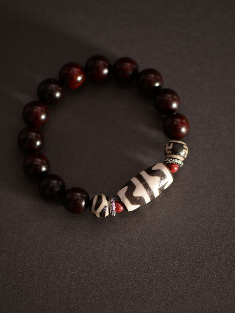 Red Sandalwood Beads Dzi Beads Bracelet
