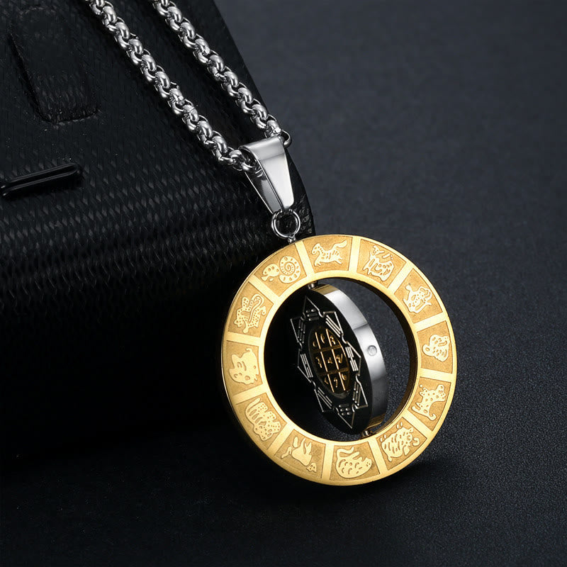 Fortune Jewel Chinese Zodiac Nine Palaces Eight Diagrams Bagua Amulet Harmony Necklace Rotatable Pendant
