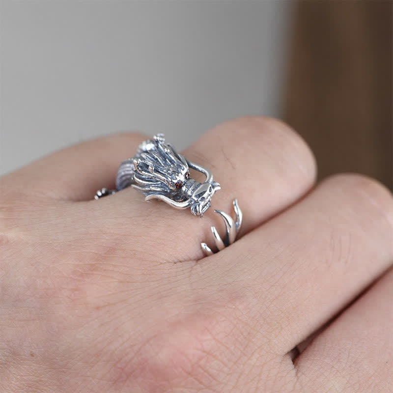 Fortune Jewel 925 Sterling Silver Dragon Luck Protection Ring Fortune Jewel