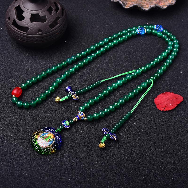 Fortune Jewel 108 Mala Beads Natural Green Agate Bodhisattva Green Tara Manifestation Charm Bracelet