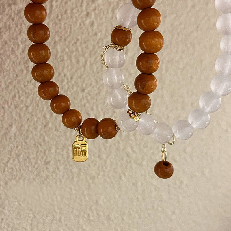 Fortune Jewel Sandalwood Cat's Eye Fu Character Charm Protection Bracelet
