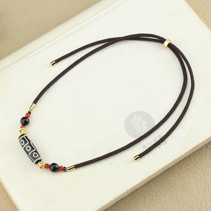 Fortune Jewel Tibetan Nine-Eye Dzi Bead Protection Blessings String Necklace Pendant