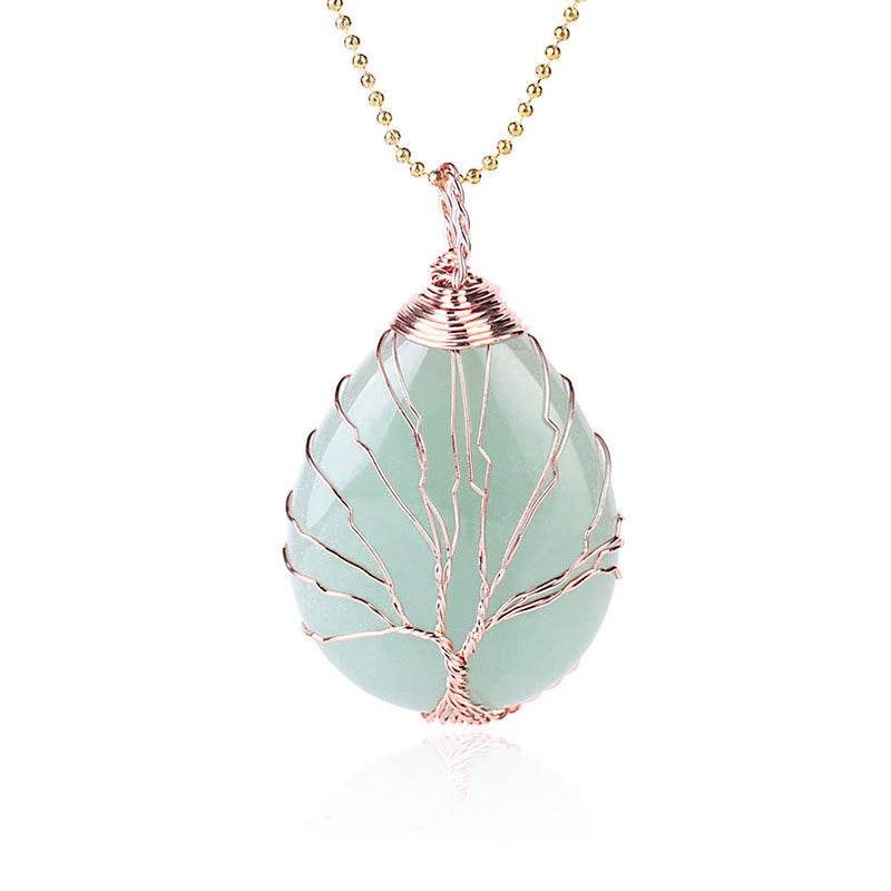 Fortune Jewel Natural Quartz Crystal Tree Of Life Healing Energy Necklace Pendant
