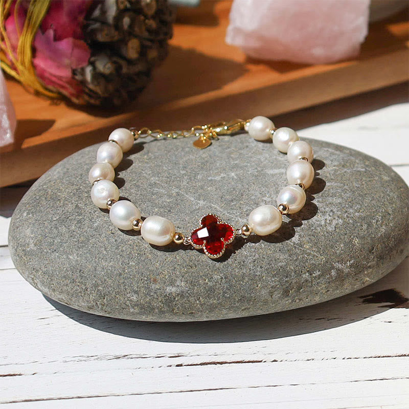 Fortune Jewel Pearl Four Leaf Clover Wealth Chain Bracelet