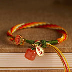 Fortune Jewel Persimmon Red Agate Strength Reincarnation Knot Braid String Bracelet