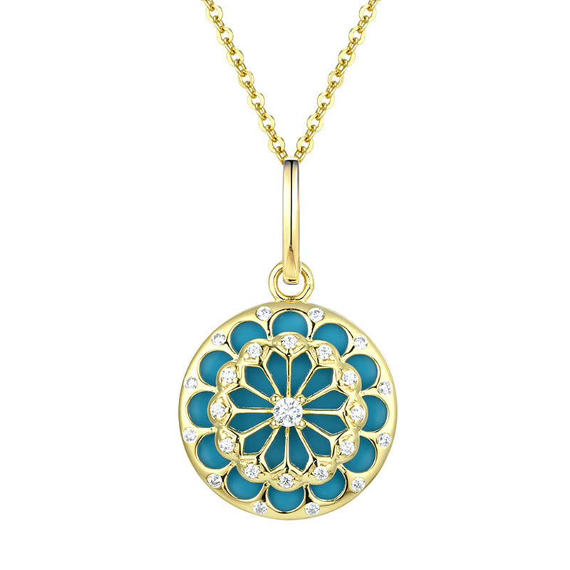 Fortune Jewel 925 Sterling Silver Round Turquoise Zircon Protection Strength Necklace Pendant - Fortune Jewel