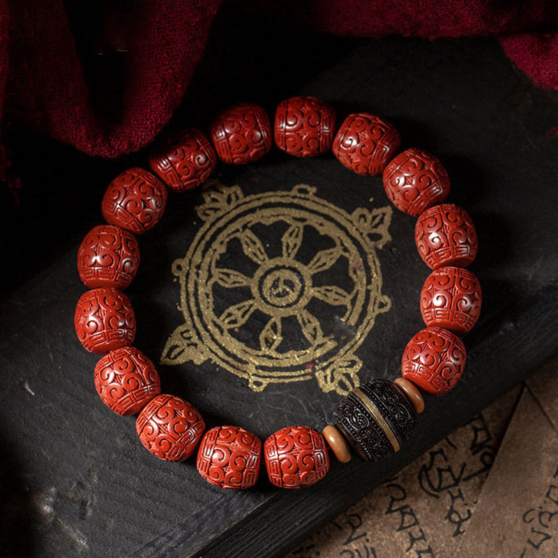 Fortune Jewel Natural Cinnabar Ebony Calm Blessing Bracelet