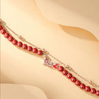 Fortune Jewel 925 Sterling Silver Lucky Koi Fish Cinnabar Zircon Prosperity Double Layer Chain Bracelet