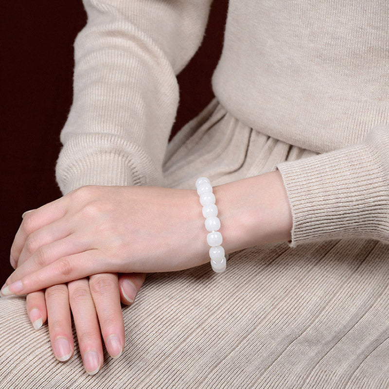 Fortune Jewel Hetian White Jade Happiness Blessing Bracelet