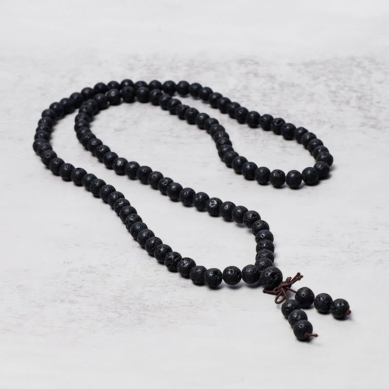 Fortune Jewel 108 Natural Lava Rock Beads Prayer Mala Bracelet Necklace