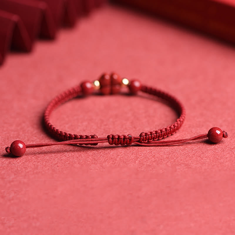 Fortune Jewel Four Leaf Clover Five-petal Flower Cinnabar Blessing Red String Bracelet
