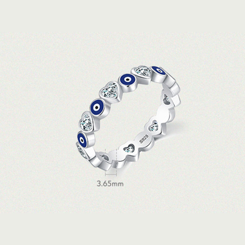 Fortune Jewel 925 Sterling Silver Evil Eye Love Heart Zircon Blessing Ring