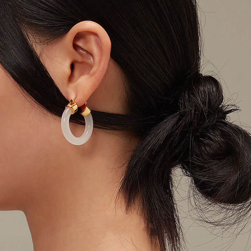 Fortune Jewel Round Jade White Jade Prosperity Earrings