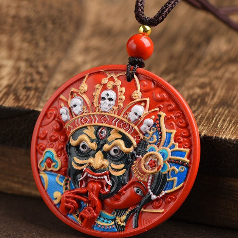 Fortune Jewel Zakiram Goddess of Wealth Painted Cinnabar Blessing Necklace Pendant