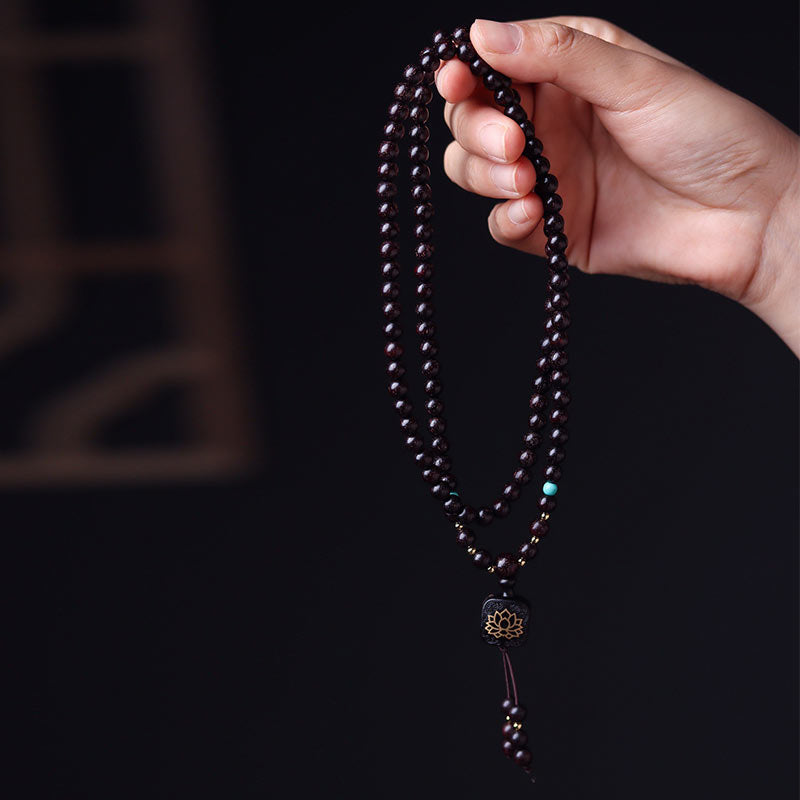 Fortune Jewel 108 Mala Beads Tibetan Small Leaf Red Sandalwood Lotus Balance Bracelet