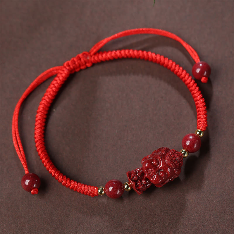 Fortune Jewel Chinese Zodiac Natal Buddha Cinnabar Amulet Blessing String Bracelet