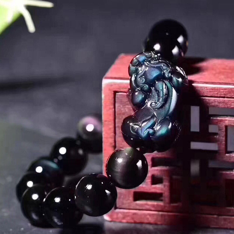 Fortune Jewel FengShui PiXiu Rainbow Obsidian Luck Bracelet