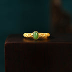 Fortune Jewel Auspicious Cloud Pattern Cyan Jade Luck Adjustable Ring