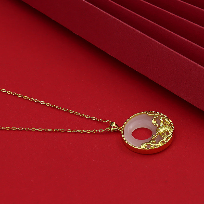 Fortune Jewel White Jade Koi Fish Titanium Steel Prosperity Necklace Pendant