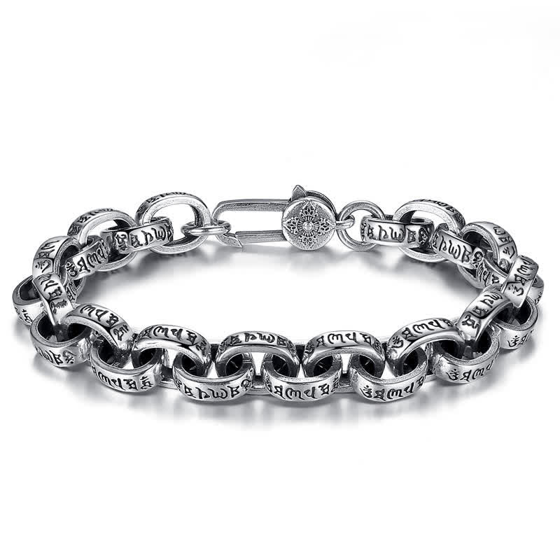 Fortune Jewel 925 Sterling Silver Om Mani Padme Hum Engraved Peace Bracelet Bangle