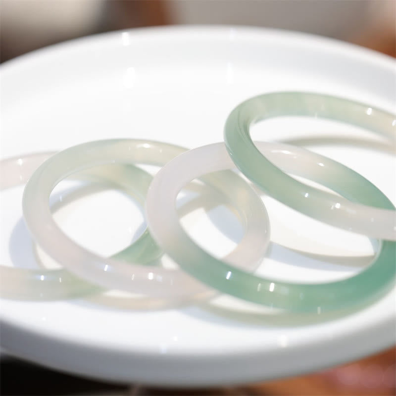 Fortune Jewel Natural White And Green Chalcedony Agate Positive Cuff Bracelet Bangle