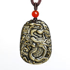 Fortune Jewel Gold Sheen Obsidian Dragon Pattern Success Necklace Pendant