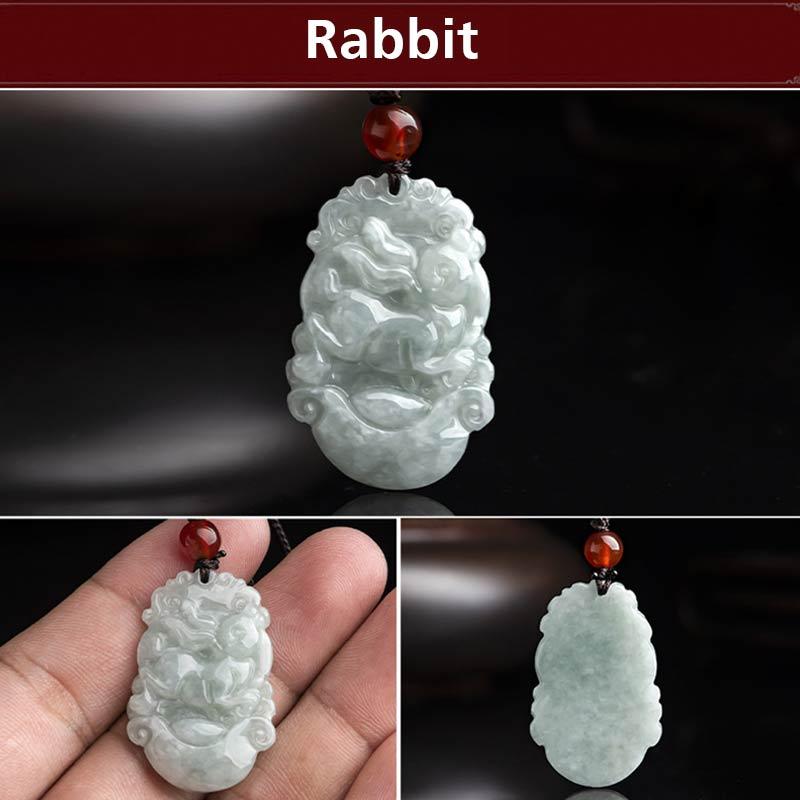 Fortune Jewel Natural Jade 12 Chinese Zodiac Sucess Pendant Necklace Fortune Jewel