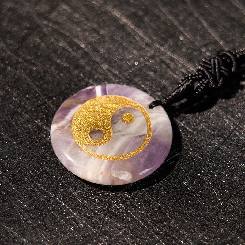 Fortune Jewel Various Crystal Amethyst Tiger Eye Green Aventurine Yin Yang Spiritual Necklace Pendant