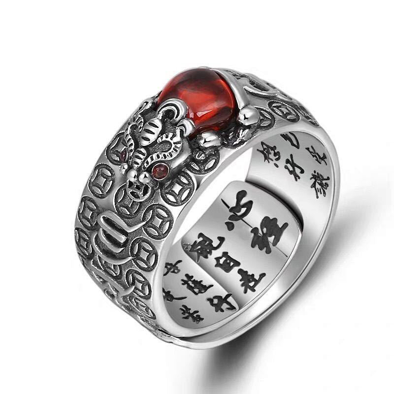 Fortune Jewel Genstone PiXiu Feng Shui Frog Vajra Dorje Heart Sutra Wealth Adjustable Ring