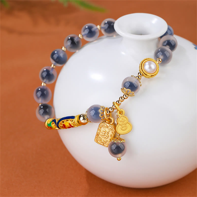 Fortune Jewel Natural Blue Candy Agate Amulet Strength Bracelet